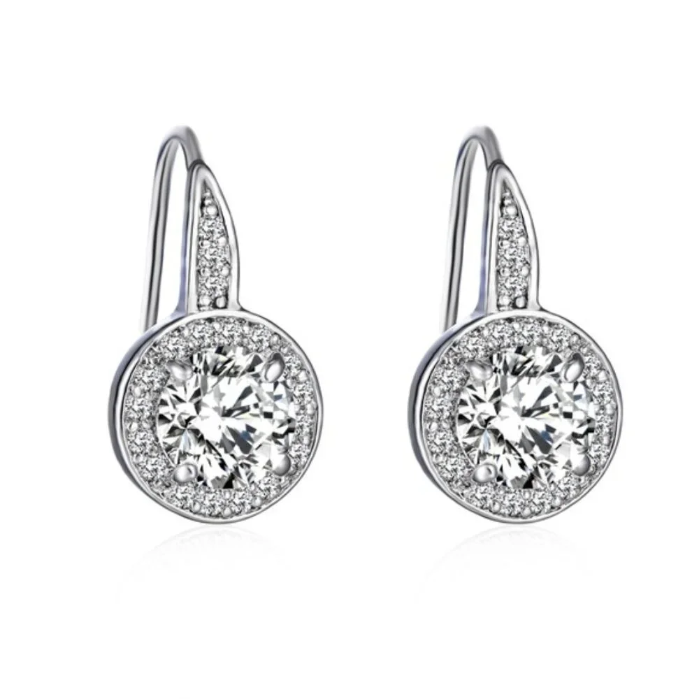 Swarovski Crystal Halo Earrings 2 CTW Silver